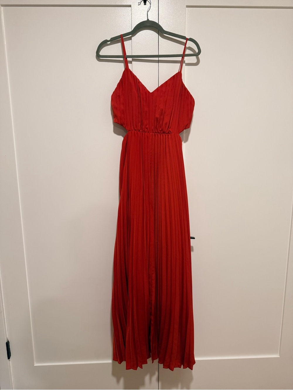 Red Pleated Cut Out V-Neck Maxi Dress - express